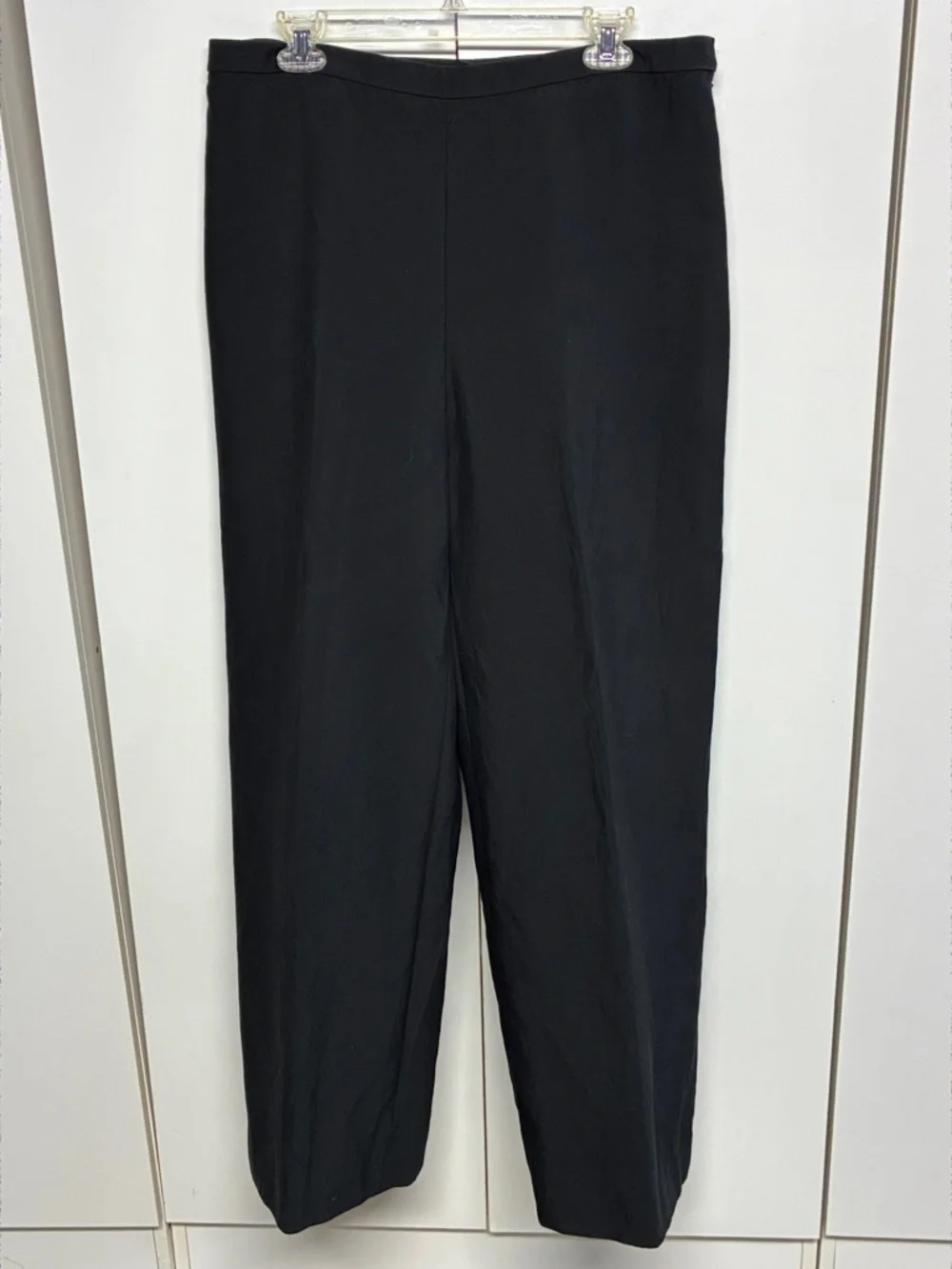 Ellen Tracy Black Wide Leg Silk Dress Pants Career Trousers Waist 34